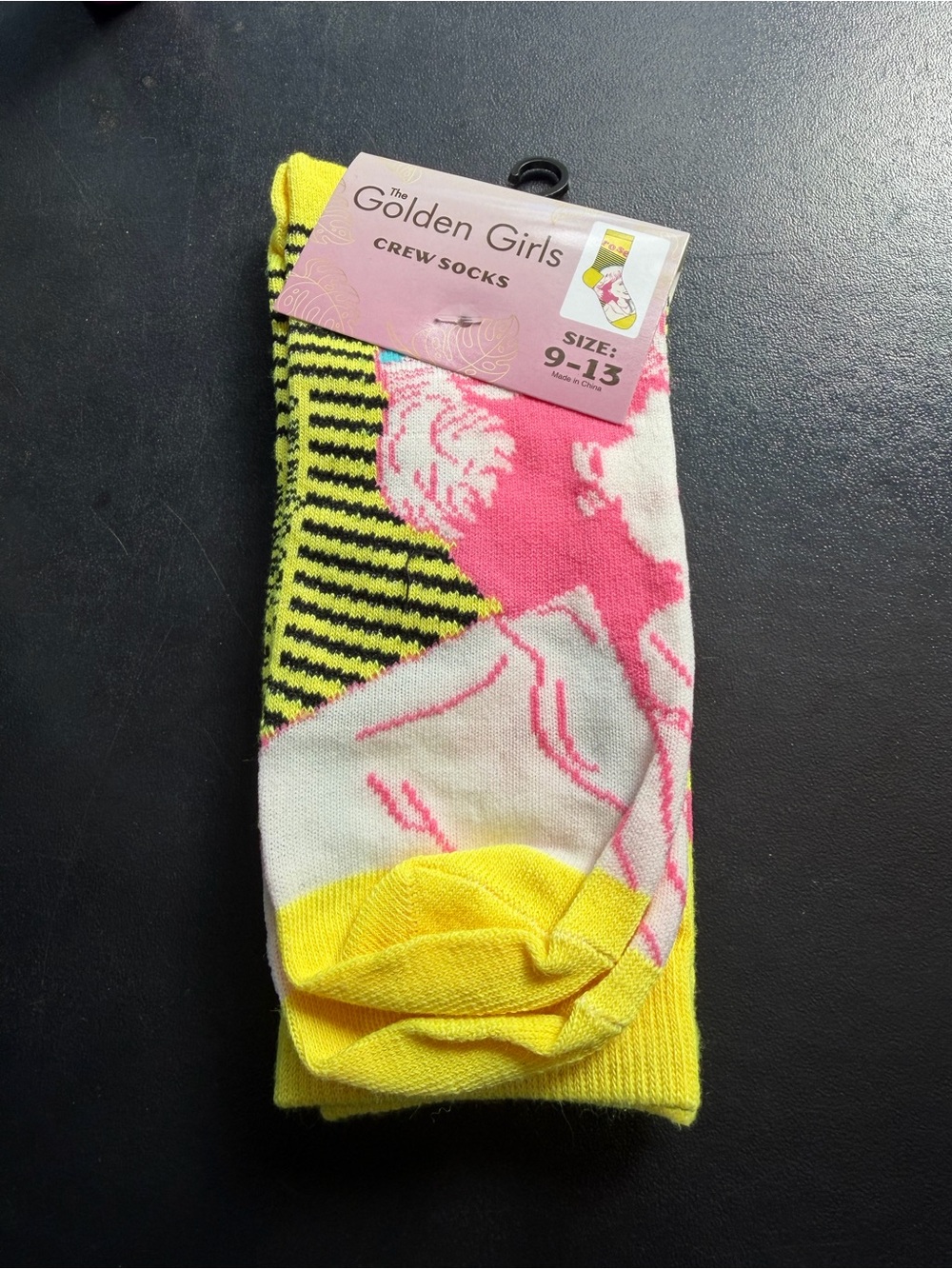 Rose- Golden Girls- Neon Yellow & Pink Crew Socks - Women/Men Size 9-13